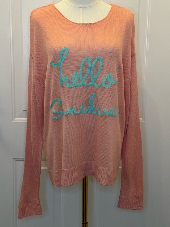 Laurie Felt Sweaters - Laurie Felt Linen Blend Summer Sweater Embroidered Hello Sunshine Cruise Vacay L